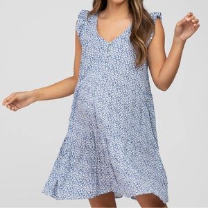 Pink Blush Floral Maternity Ruffle Dress Size M